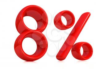 3d red 8 - eight percent on a white background