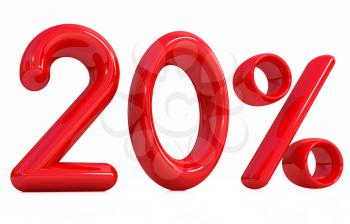 3d red 20 - twenty percent on a white background