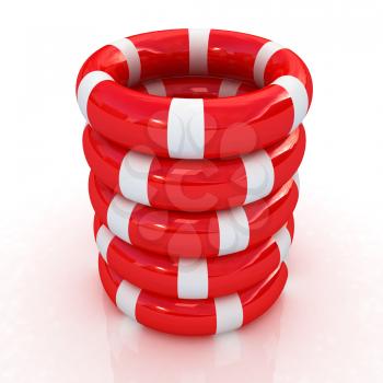 Red lifebelts on a white background