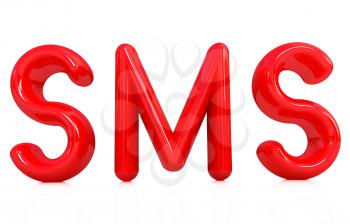 3d red text sms on a white background