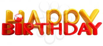 Happy Birthday3d colorful text with earth on a white background