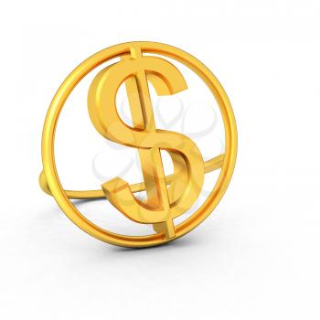3d text gold dollar icon on a white background