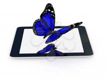 butterflies on a phone on a white background