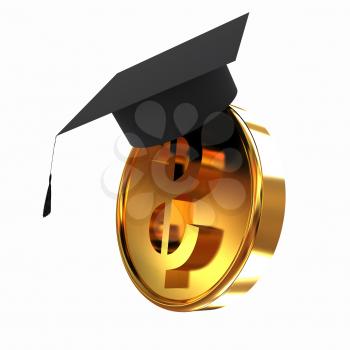 Graduation hat on gold dollar coin