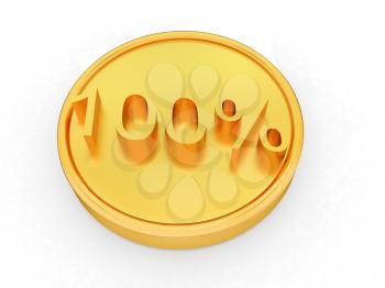 Gold percent coin 100 on a white background