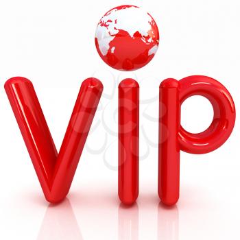 Word VIP with 3D globe on a white background