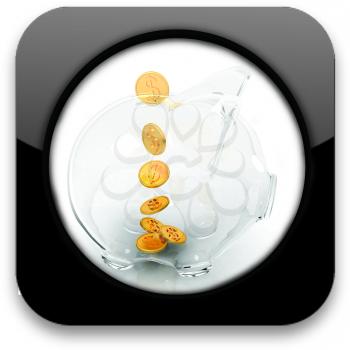 Glossy icon with glass piggy bank