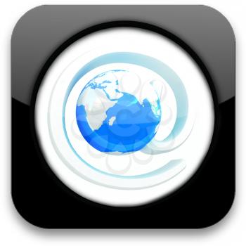 Glossy icon with mail and Earth 