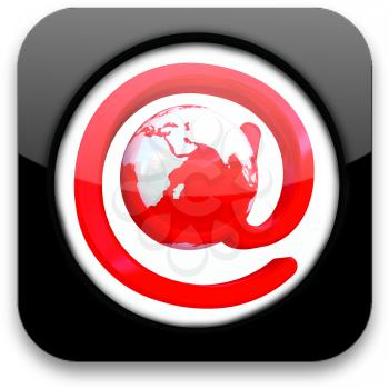 Glossy icon with mail and Earth 
