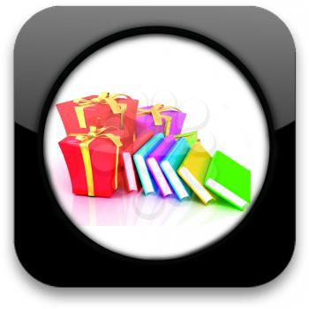 Glossy icon with gift and book 
