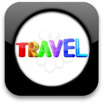 Glossy icon with colorful text travel 