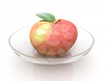 apple on a plate on a white background