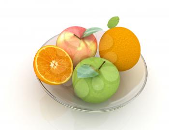 Citrus and apple on a white background