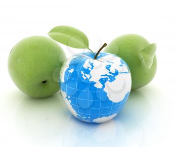 Apple earth and apples on a white background