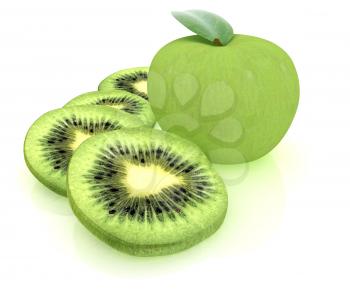 slices of kiwi and apple on a white 