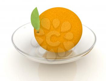 Oranges on a plate on a white background