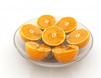 half oranges on a plate on a white background