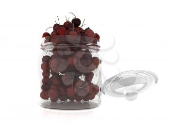Bank of fresh cherries on a white background 