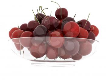 Sweet cherries on a plate on a white background