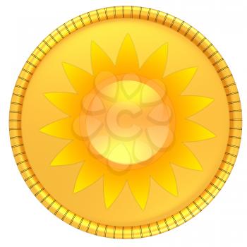 Gold coin with the sun. Illustration isolated on white background. 3d render 