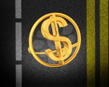Asphalt abstract background with 3d text gold dollar icon 