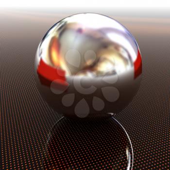 Chrome ball on light path to infinity. 3d render 
