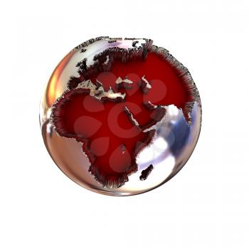 3d illustration chrome of earth globe over white background 