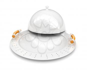 Restaurant cloche with lid on a white background