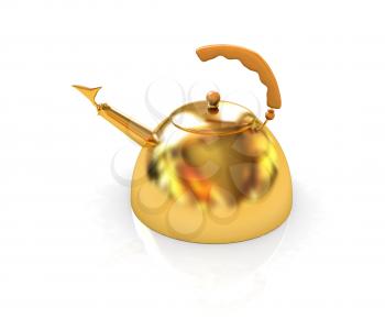 Glossy golden kettle on a white background
