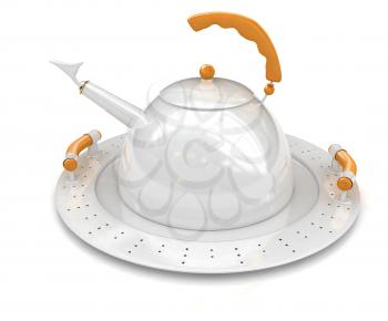 Teapot on a platter on a white background