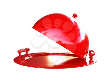 Red restaurant cloche isolated on white background 