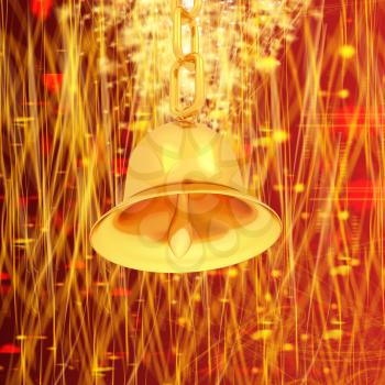 Gold bell on winter or Christmas style background with a wave of stars