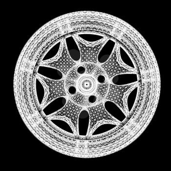 3d model of car wheel rims on a black background