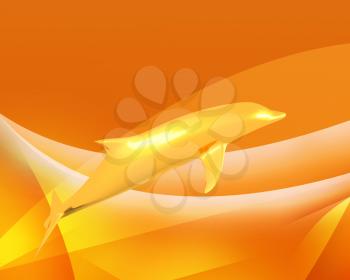 golden dolphin in light waves abstract background
