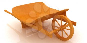 wooden wheelbarrow on a white background
