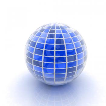 abstract 3d sphere with blue mosaic design on a white background