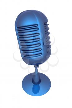 blue metal microphone on a white background