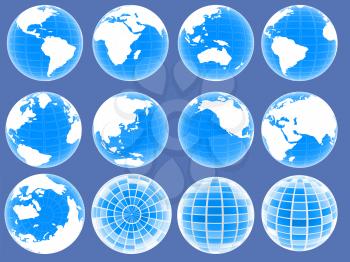 Set of 3d globe icons showing earth