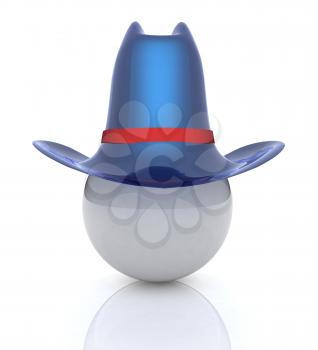 3d blue metallic hats on white ball