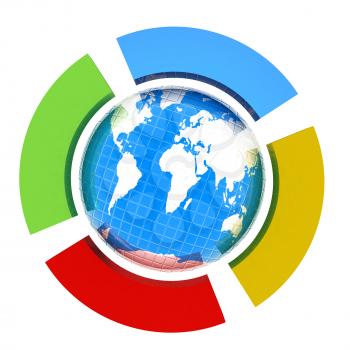 Earth and four semi-circle. The concept of four-time season ( winter-blue,spring-green,  summer-red,yellow-autumn). 3d button