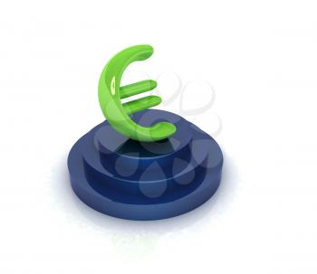 Euro sign on podium. 3D icon on white background