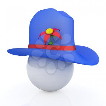 Blue hat on a blue hat with fantastic flower on white background. 3d