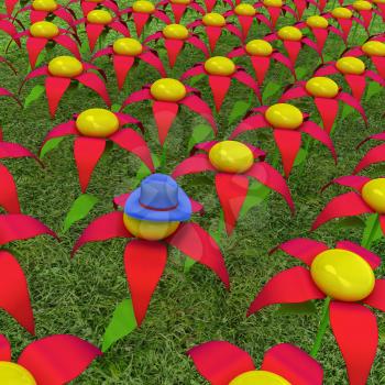 One individuality blue hat on a flower