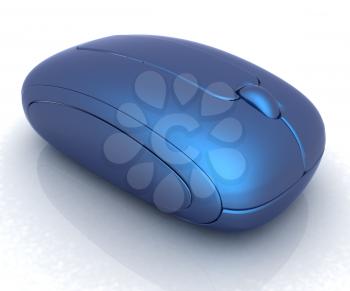 Blue metallic computer mouse on white background