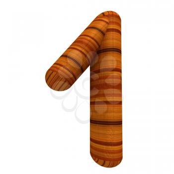 Wooden number 1- one on a white background. 