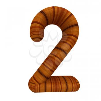 Wooden number 2- two  on a white background. 