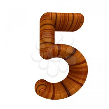 Wooden number 5- five on a white background. 