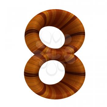 Wooden number 8- eight on a white background. 