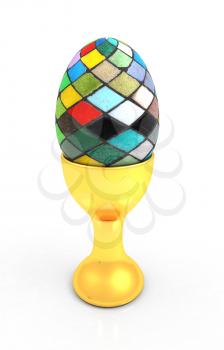 Easter egg on gold egg cups on a white background