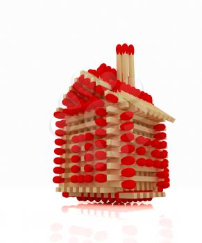 Log house from matches pattern on white 